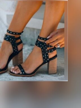 Vici Black Studded Block Heels